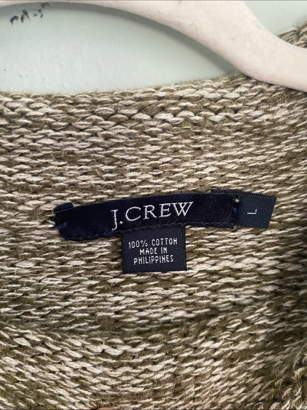 J. Crew Rolledneck Mock neck Sweater Size Large 100% cotton Green & cream